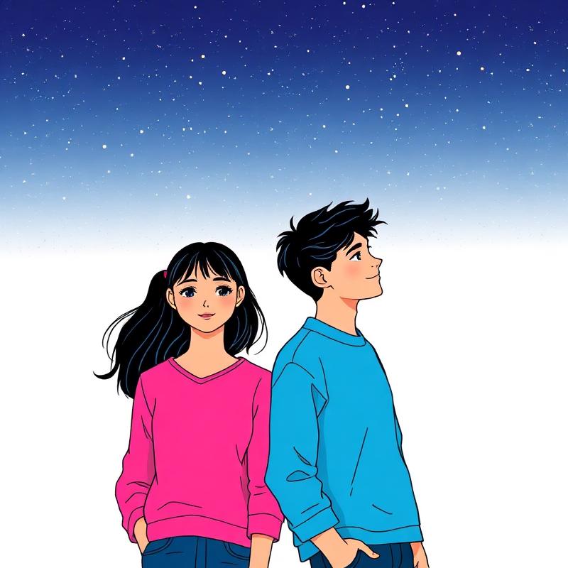 Portada juvenil con dos adolescentes bajo un cielo estrellado